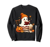 Cute Ghost Reading Book Lovers Halloween Ghost Coffee Cozy Sweatshirt