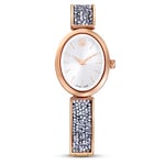 Swarovski Montre Crystal Rock Oval apprêtée d'un bracelet en métal serti d'un pavage de cristaux blancs, en placage de ton or rose