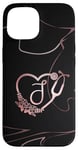 Coque pour iPhone 15 J Monogramme Initial Infirmière Docteur Rose Stéthoscope