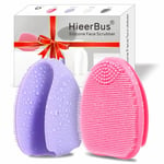 HieerBus Silicone Face Scrubber,Manual Exfoliating Brush,Handheld Facial Cleansing Brush for Women Men-Blackhead Removing Pore Cleansing Massaging for Sensitive, Delicate, Dry Skin (3rd-Pink+Purple)