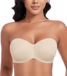 Lemorosy - Soutien-Gorge sans Bretelles pour Femmes à Armatures Décolleté en V avec Bretelles Amovibles Push up(Beige,105E)