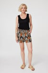 Izabel London Womens Black Leaf Print High Waist Shorts viscose - Size 12 UK