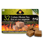 Cheminett - Cubes Allume Feu Naturels - 32 Pièces - À Base de Sciure de Bois de Conifères Certifié FSC et d’Huile Végétale - Temps de Combustion 8 à 10 min