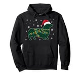 Corgi Buffalo Plaid Christmas Santa Hat Lights Snowflakes Pullover Hoodie