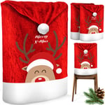 KESSER® Premium Set de housses de chaises pour Noël Bonnet de Père Noël Housse de chaise Décoration de Noël pour chaises Housse Rouge / Blanc / 2