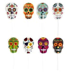 dekora - Halloween Cake Topper Crânes de Catrina, 16 brochettes en papier pour décorer cupcakes, muffins, gâteaux ou pâtisseries, 8 motifs, 9x4,5cm, Halloween Party Decoration, Halloween decoration