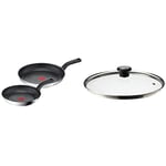 Tefal 2 Piece Comfort Max, 24cm & 28cm Frying Pans, Stainless Steel, Silver & 28097712 Compatible Glass Lid, Steam Vent, 28 cm - Transparent