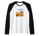 Wheat Fields With Windmills Landscape Vintage Graphic Raglan Baseball Tee