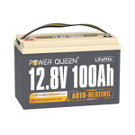 Power Queen 12V 100Ah Auto-Heating LiFePO4 Batterie Support Low Temp. 4°F/-20°C