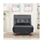 Fauteuil convertible lit une place tissu en cuir pu Noir facile à nettoyer dimension: 80 x 90 x 84 cm - dimension lit: 80 x 190 x 28 cm