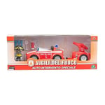 Giochi Preziosi Pompier – Voiture de Pompiers avec livrée d'origine à Roue Libre, remorque et Pompier de 7 cm avec Accessoires d'équipement, pour Enfants à partir de 4 Ans