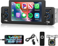 Autoradio 1 Din Bluetooth Android Auto Carplay Ecran Tactile 5 Pouces Radio Voiture Single DIN Écran Auto Stéréo Mains Libres FM avec Mirror Link USB/AUX-in/SD SWC + Caméra Recul Lecteur MP5