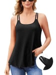 Charmo Women's Vests Top with Built-in Bra Adjustable Strap Tank Top Camisole Sleeveless Summer Tops