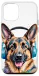 Coque pour iPhone 15 Pro Berger Allemand Écouteurs Chien Alsacien Animaux Imprimé