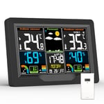 Station Meteo Interieur Exterieur sans Fil avec Capteur Extérieur, Station Météo Écran LCD Couleur Numérique, Thermomètre Hygromètre, PréVision de la TempéRature Météo DCF Horloge Radio