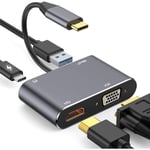 Adaptateur USB C vers 4K HD-MI VGA, hub 4 en 1 USB Type C 3.0 OTG Compatible avec MacBook Pro/Dell XPS/Samsung Galaxy/iPad Pro/Chromeboo