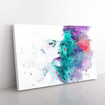 Big Box Art A Woman Contemplating in Abstract Canvas Wall Art Print Ready to Hang Picture, 76 x 50 cm (30 x 20 Inch), White, Turquoise, Lavender, Pink