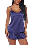 RSLOVE Lingerie Sexy Vêtements de Nuit en Satin Pyjamas Ensemble Cami Shorts Col en V pour Femmes Pourpre Foncé XXL