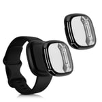 kwmobile Case Compatible with Fitbit Versa 3 / Sense (Set of 2) - Smart Watch/Fitness Tracker Cover - Black/Transparent