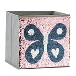 LOVE IT STORE IT - Cube De Rangement - En Tissu Avec Paillettes Réversibles - Pliable - Renforcement Carton - Compatible Étagère Cube Kallax - 32x32x32cm - Gris Motif Papillon Doré Ou Rose