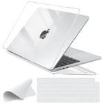 EooCoo Coque Compatible avec MacBook Air 15 Pouces 2023 M2 A2941 2024 M3 A3114 avec 15,3" Retina Display, Protection Étui Rigide, Protection Clavier, Chiffons de Polissage - Cristal Transparent Clair