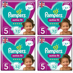 4X Pampers Baby Nappies Size 5 (11-16 kg/24-35 Lb), Active Fit 32 Nappies,