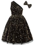 GRACE KARIN Robe de Cérémonie Fille Sequins Épaule Asymétrique Encolure Oblique Ligne A Noir-1 8-10 Ans