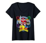 Femme Logo Power Rangers à quatre têtes Megazord Epic Retro Graphic T-Shirt avec Col en V