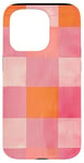 Coque pour iPhone 15 Pro Motif à carreaux vintage rose avec couleur unie orange rouille