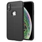 Ebeststar - Coque Iphone Xs Max Etui Tpu Souple Anti-Choc Motif Cuir Anti-Dérapante, Noir [Dimensions Precises Smartphone : 157.5 X 77.4 X 7.7mm, Écran 6.5'']