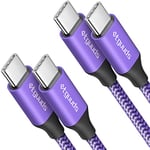 etguuds USB C to USB C Cable, [1M 2-Pack], USB Type-C Charger Cable 60W Fast Charging Nylon Braided for iPhone 16 15 Pro Max Samsung Galaxy S24 Ultra S24 S23 Note 20 Plus A54 A70 (Purple)