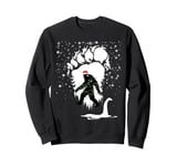 Bigfoot Christmas Loch Ness Santa Hat Lights Snowflakes Xmas Sweatshirt