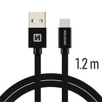 Swissten Textile Universal Quick Charge 3.1 USB-C Data- ja latauskaapeli 1.2 m musta