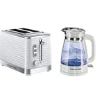 Russell Hobbs 24370 White Inspire High Gloss Plastic Two Slice Toaster & 26081 Classic Glass Kettle White