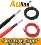 5m of Red Black 4mm2 Solar Cable Wire for Panels PV DC AC Rated 10 meters Auline