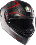 AGV - K1 S AGV E2206, Casque Moto ECE, Style Course avec Spoiler, Aérations et Visière Résistante aux Rayures, Champ de Vision de 190°, Compatible avec Interphones, Sling Matt Black/Red, Unisex, M