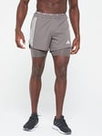 adidas Mens Own The Run 3 Stripes 2 in 1 Shorts - Grey, Grey, Size S, Men