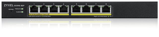 ZYXEL GS1915-8EP, 8-PORT GBE POE SMART HYBRID MODE SWITCH, STANDALONE OR NEBULAFLEX CLOUD, 60 WATT 8