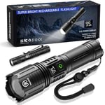 Jayxinli Lampe Torche LED Ultra Puissante, 500000 Lumens Lampe Torche Rechargeable, Lampe Puissante avec Affichage LCD De La Puissance, Lampe Torche Longue Portée avec 5 Modes D'Éclairage Et Zoom