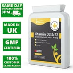 Vitamin D 3,000 IU & K2 100ug MK7 Vegetarian Capsules 3 Month Supply - Vit D3 K2