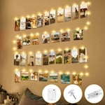 btfarm 50 LED Photo Clip String Lights with Timer, 5M Photo Peg Fairy Lights with 30 Clips Battery Powered Hanging String Photo Frame Light for Bedroom Birthday Wedding Party Decor (Warm White)