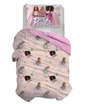 hermet Barbie Housse de Couette pour lit Simple, Rose, Sac + taie d'oreiller, Parure, 100% Coton, Parure de lit pour Fille, Produit Officiel