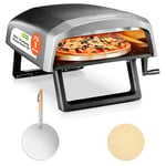 NutriChef Table Top Portable Outdoor Pizza Ovens – 12 inch Gas Pizza Oven, 360° Rotating Pizza Stone, Quick Heating Pizza Maker, Premium Stainless Steel Pizza Grill, Ready Pizza in 60 Seconds