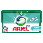 Ariel 3en1 PODS, Lessive Liquide En Capsules 33 Lavages, Rosée Du Matin, Élimine Les Taches Incrustées, Même Après 7 Jours, Impeccable Même En Cycle Court Et À Froid, Fabriqué En France