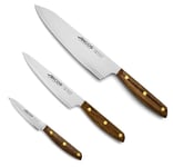 Arcos Serie Nordika - Set 3 Couteaux de Cuisine (Éplucheur + Cuisine + CHef) - Acier Inoxydable NITRUM - Manche en bois Ovengkol 100% naturel FSC - Emballage 100% recyclé