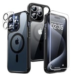 TAURI 5 in 1 Magnetic for iPhone 15 Pro Max Case, and 2X Screen Protectors+2X Camera Lens Protectors, [Not-Yellowing] [12 FT Grade Protection] Mag-Safe Case for iPhone 15 Pro Max 6.7 inch - Black