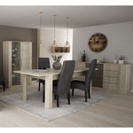 DEMEYERE Ensemble Séjour Table à manger 170 cm + Enfilade 2 portes + Vitrine 1 porte vitrée - Décor Chêne/Béton clair - ANTIBES