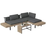 Outsunny 3 Pieces Garden Furniture Set, L Shaped Corner Sofa Set with Table and Cushions, HDPE, Outdoor Patio Sofa Set for Poolside, Grey