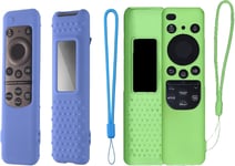 2 Pièces Coque Compatible avec Télécommande Samsung 2023,BN59-01432A / BN59-01432J Housse de Protection en Silicone pour Smart TV Solaire Télécommande avec Lanière (Vert + Bleu Lumineux)(Q502)