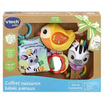 VTech - Coffret Naissance Bébés Animaux, Premiers Jouets Bébé Fabriqués avec des Matériaux Plus Durables, Oiseau Musical, Livre en Tissu, Hochet Zèbre, Cadeau Nouveau-Né - Contenu en Français